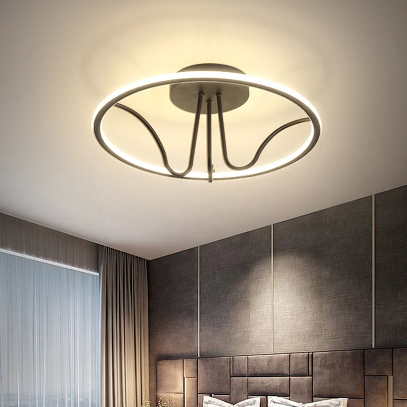 Minimalistische ronde semi-inbouwlamp van acryl LED-slaapkamerverzonken plafondlamp zwart Clearhalo