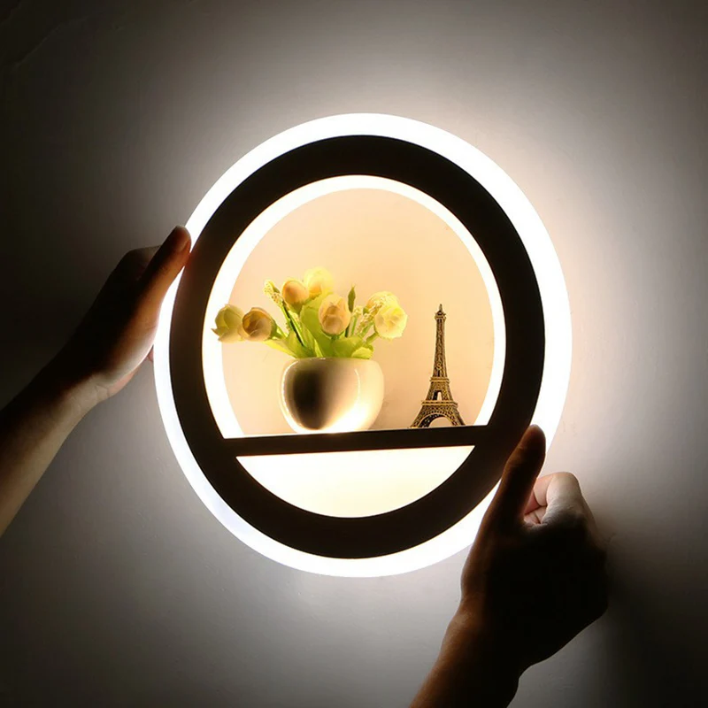 Minimalistische ronde wandkandelaar licht acryl woonkamer LED-wandmontage verlichting wit Clearhalo