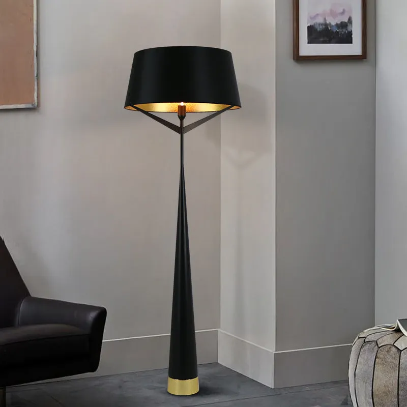 Minimalistische staande lamp trommelvorm, metalen leeslamp met enkele kop de slaapkamer, wit/zwart Clearhalo