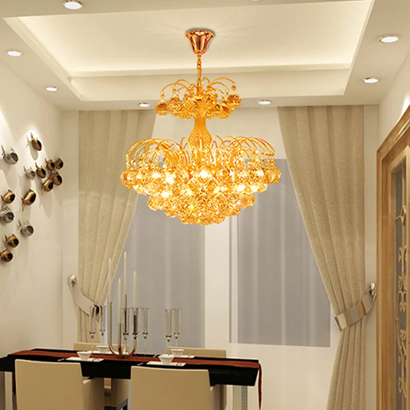 Modern 8-lichts hangend plafondlicht chroom/goud cascade kroonluchterlicht met gefacetteerde kristallen bolkap, 16"/19,5"...