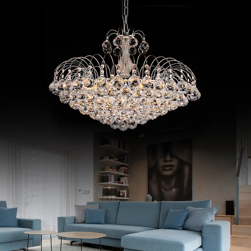 Modern 8-lichts hangend plafondlicht chroom/goud cascade kroonluchterlicht met gefacetteerde kristallen bolkap, 16"/19,5"...