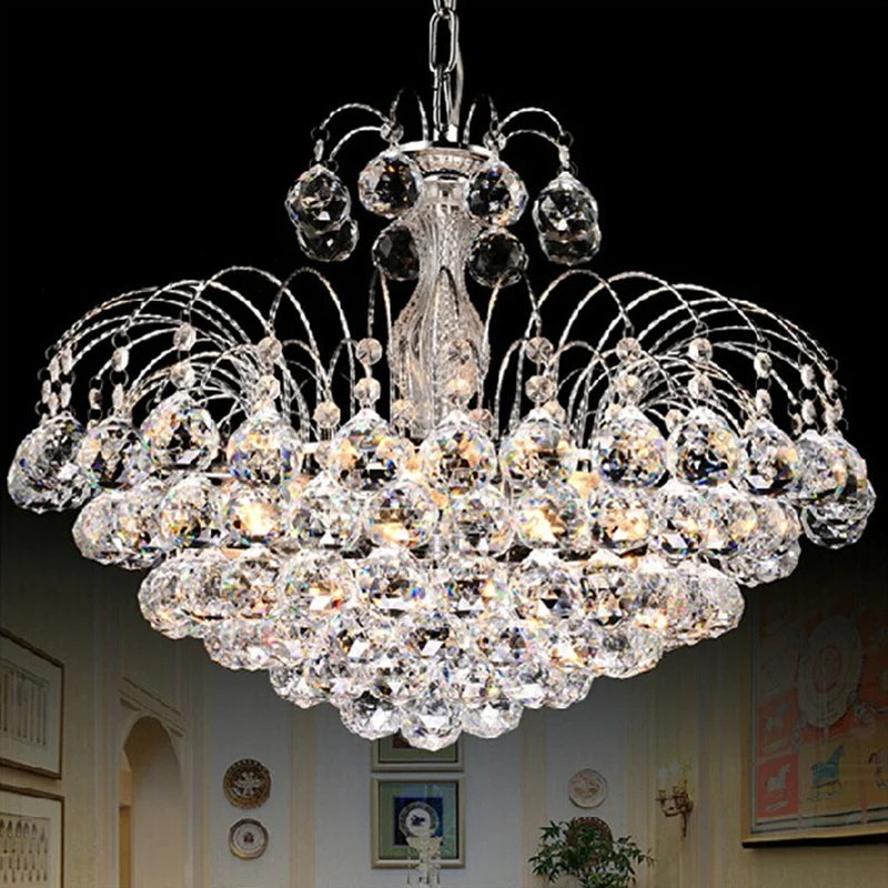Modern 8-lichts hangend plafondlicht chroom/goud cascade kroonluchterlicht met gefacetteerde kristallen bolkap, 16"/19,5"...