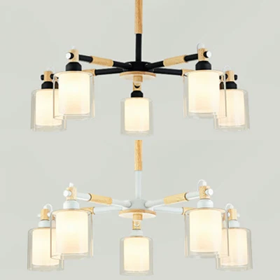 Modern eigentijds cilinder hanglampen 5 lampen glazen hangende kroonluchter voor eetkamer Clearhalo
