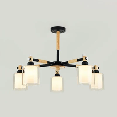 Modern eigentijds cilinder hanglampen 5 lampen glazen hangende kroonluchter voor eetkamer Clearhalo