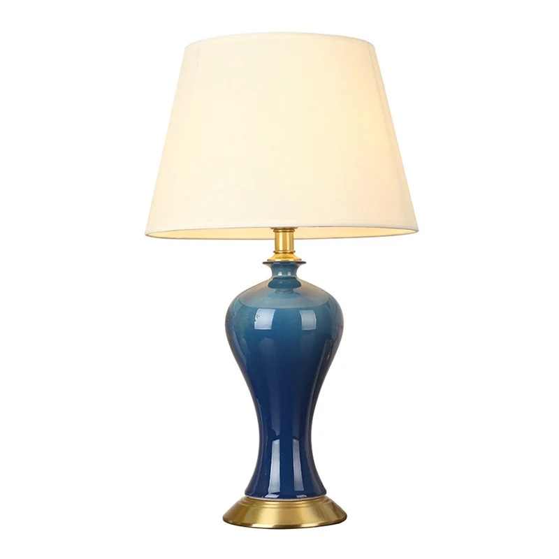 Modern Empire Shade nachtlampje van stof, 1-lichts nachtkastje met aardewerk voet blauw Clearhalo