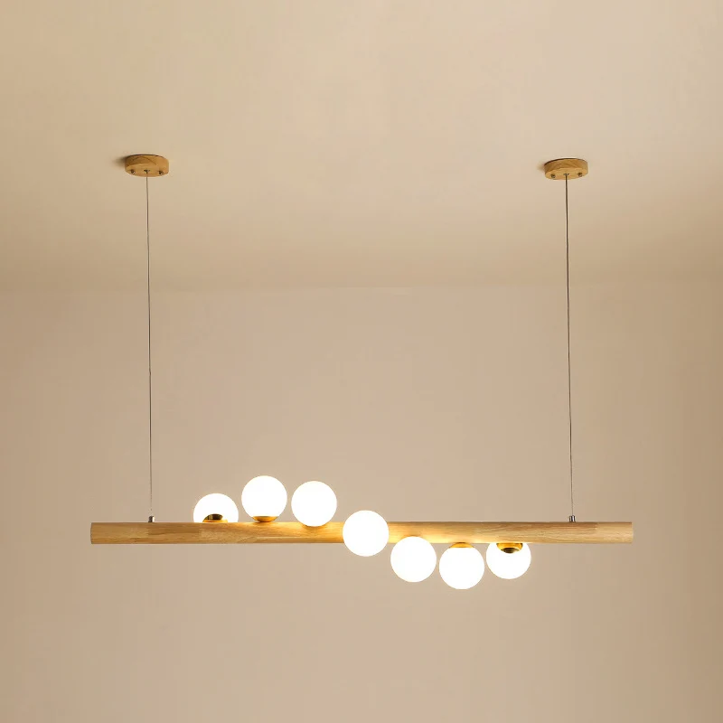 Modern minimalisme hout lineaire eiland hanglamp bol glazen eiland plafondlamp voor woonkamer Clearhalo