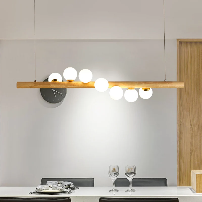 Modern minimalisme hout lineaire eiland hanglamp bol glazen eiland plafondlamp voor woonkamer Clearhalo