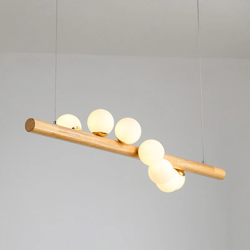 Modern minimalisme hout lineaire eiland hanglamp bol glazen eiland plafondlamp voor woonkamer Clearhalo