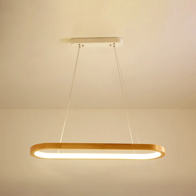 Modern minimalisme houten eiland hanglamp elliptische LED-eilandplafondlamp voor woonkamer Clearhalo