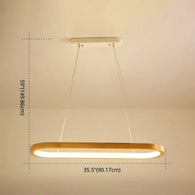 Modern minimalisme houten eiland hanglamp elliptische LED-eilandplafondlamp voor woonkamer Clearhalo
