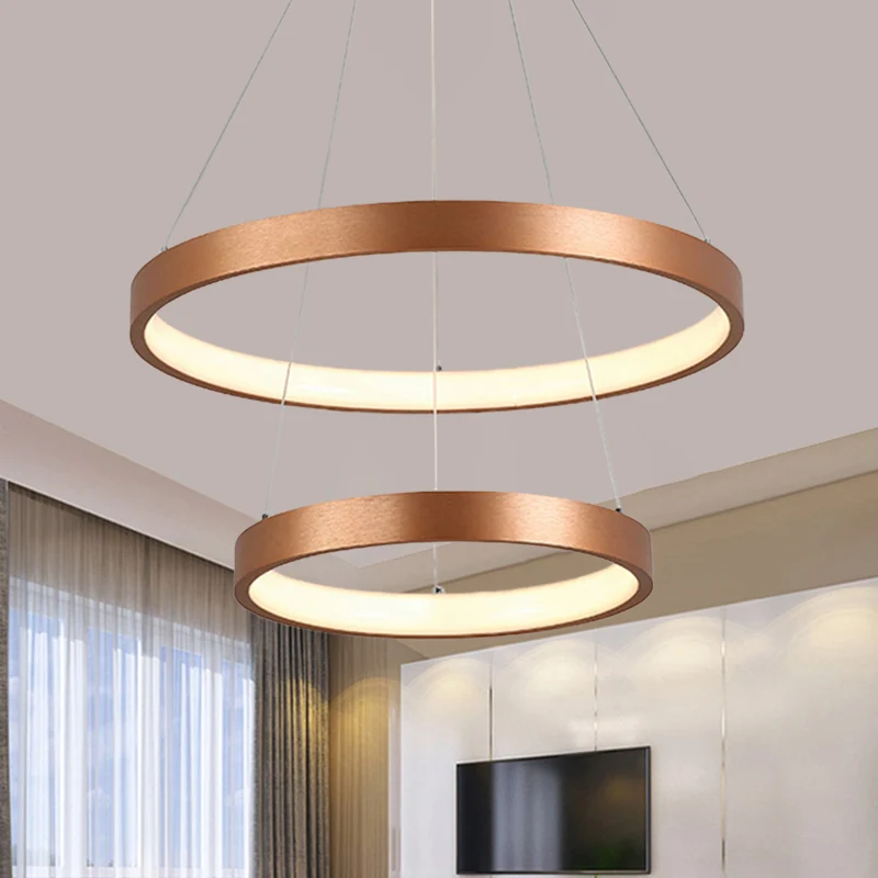 Moderne 1/2/3-kops kroonluchterlamp met acrylkap Gouden ring hangende plafondlamp warm / wit licht Clearhalo