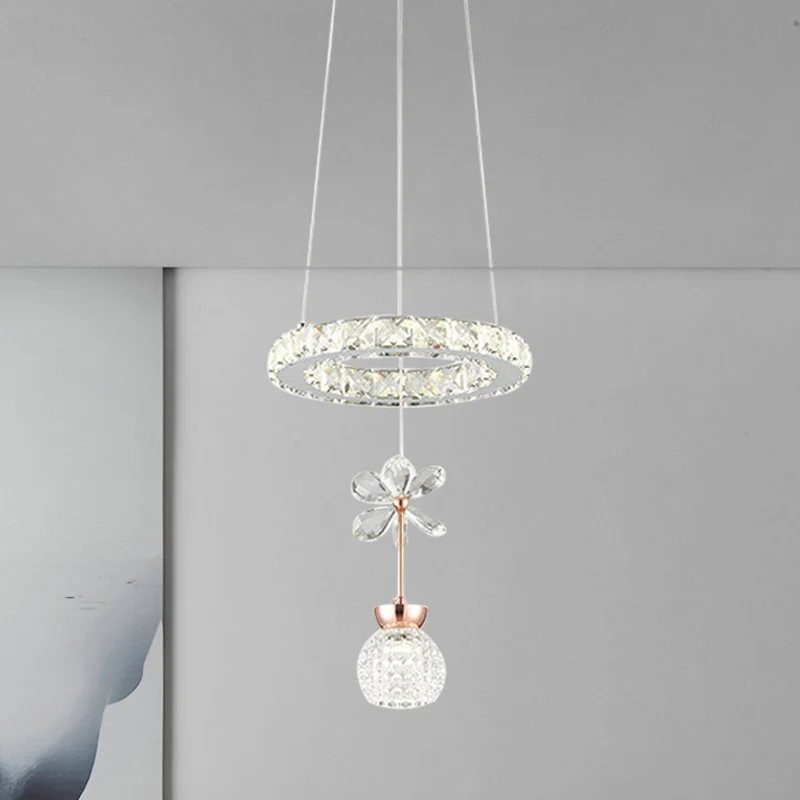 Moderne 1/3/5 Heads Kroonluchter Hanglamp Chroom Cirkel/Gear Hanglamp Kit met Kuiltjes Kristallen Schaduw Clearhalo