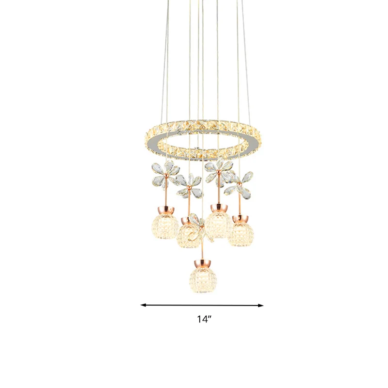 Moderne 1/3/5 Heads Kroonluchter Hanglamp Chroom Cirkel/Gear Hanglamp Kit met Kuiltjes Kristallen Schaduw Clearhalo