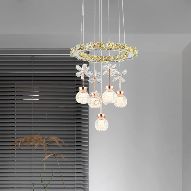 Moderne 1/3/5 Heads Kroonluchter Hanglamp Chroom Cirkel/Gear Hanglamp Kit met Kuiltjes Kristallen Schaduw Clearhalo