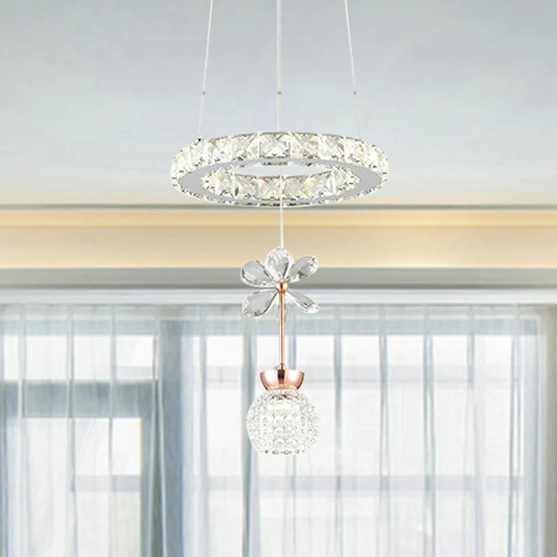 Moderne 1/3/5 Heads Kroonluchter Hanglamp Chroom Cirkel/Gear Hanglamp Kit met Kuiltjes Kristallen Schaduw Clearhalo