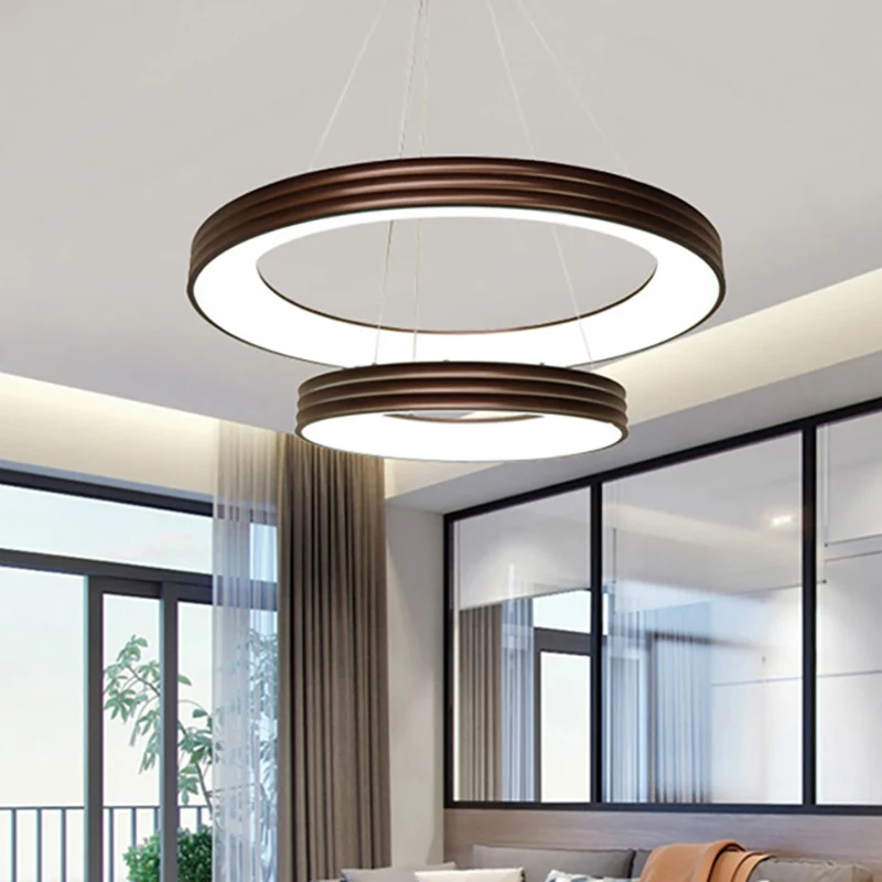 Moderne 2-laags ringhangende kroonluchter Metaal Led Woonkamer Hangend plafondlicht bruin, wit/warm/natuurlijk licht Clear...