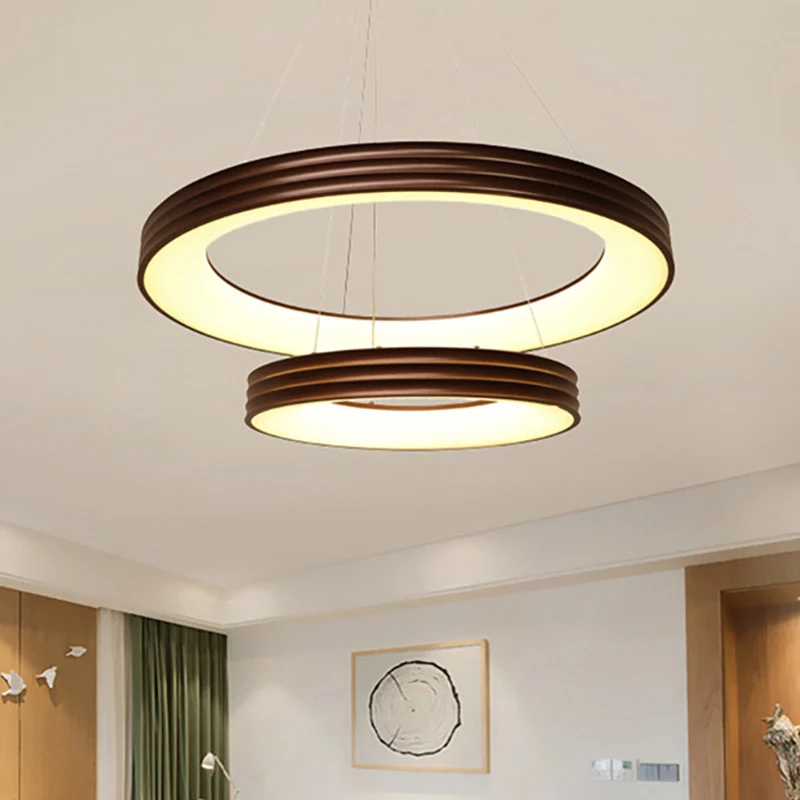 Moderne 2-laags ringhangende kroonluchter Metaal Led Woonkamer Hangend plafondlicht bruin, wit/warm/natuurlijk licht Clear...