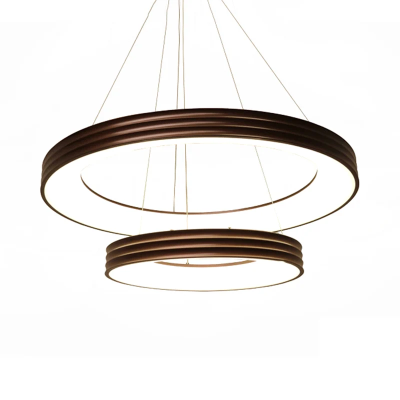 Moderne 2-laags ringhangende kroonluchter Metaal Led Woonkamer Hangend plafondlicht bruin, wit/warm/natuurlijk licht Clear...
