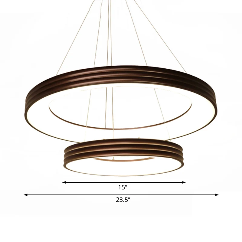 Moderne 2-laags ringhangende kroonluchter Metaal Led Woonkamer Hangend plafondlicht bruin, wit/warm/natuurlijk licht Clear...