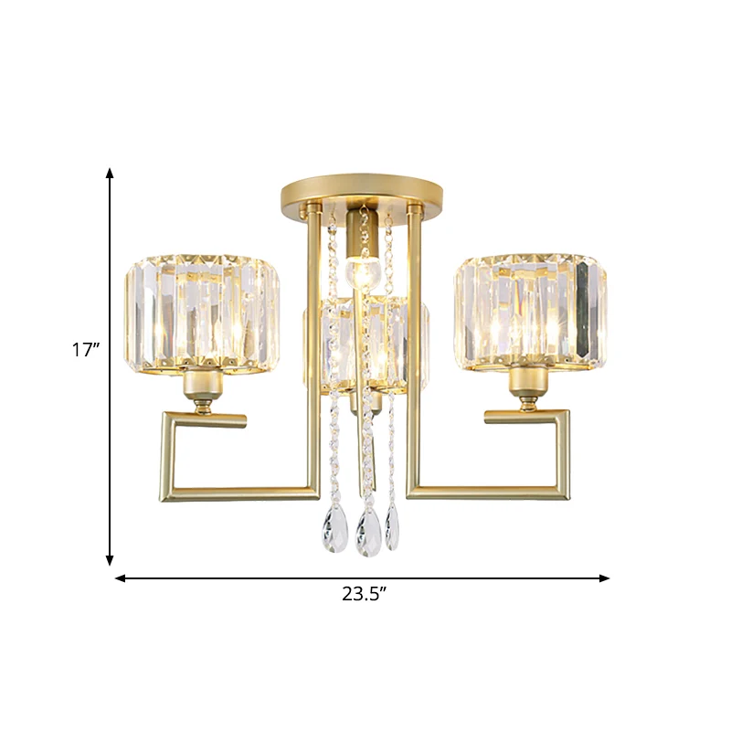 Moderne 3/6-lichts inbouwkroonluchter met heldere kristallen kap, cilinderplafondlamp gouden afwerking Clearhalo