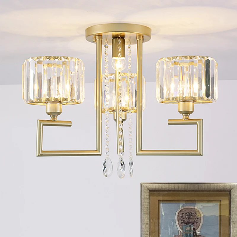 Moderne 3/6-lichts inbouwkroonluchter met heldere kristallen kap, cilinderplafondlamp gouden afwerking Clearhalo