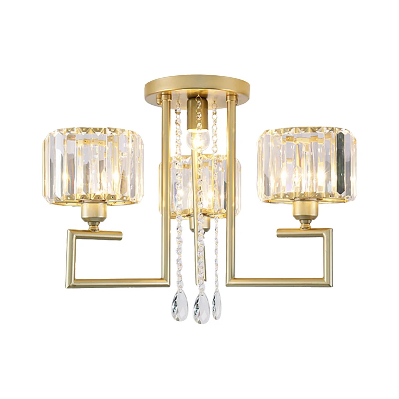 Moderne 3/6-lichts inbouwkroonluchter met heldere kristallen kap, cilinderplafondlamp gouden afwerking Clearhalo