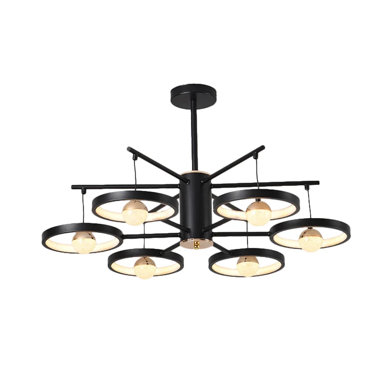 Moderne 5/6-kops semi-gemonteerde verlichting, zwarte afwerking, lus-LED dicht bij plafondlamp met acrylkap, 25,5"/29,5" b...