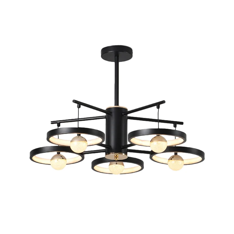 Moderne 5/6-kops semi-gemonteerde verlichting, zwarte afwerking, lus-LED dicht bij plafondlamp met acrylkap, 25,5"/29,5" b...