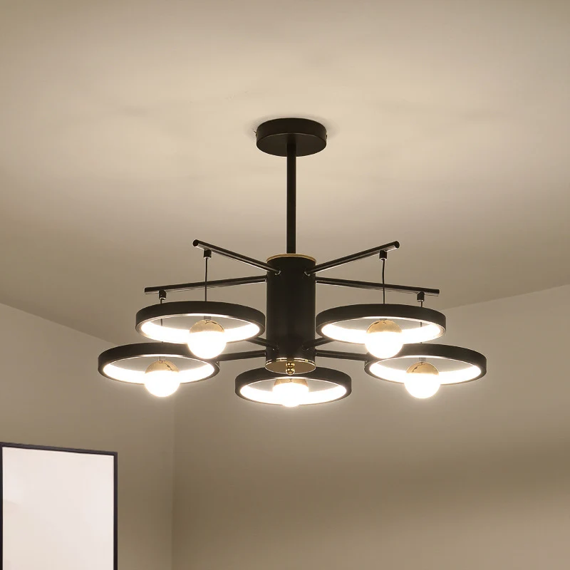 Moderne 5/6-kops semi-gemonteerde verlichting, zwarte afwerking, lus-LED dicht bij plafondlamp met acrylkap, 25,5"/29,5" b...