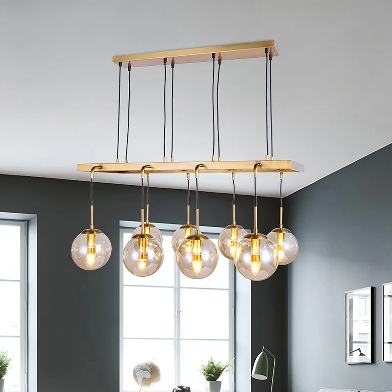 Moderne 8-koppige eilandlamp messing bal hangende hanglamp met helderglazen kap Clearhalo