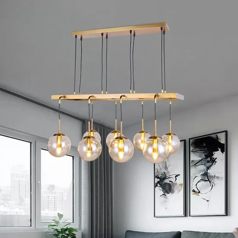 Moderne 8-koppige eilandlamp messing bal hangende hanglamp met helderglazen kap Clearhalo