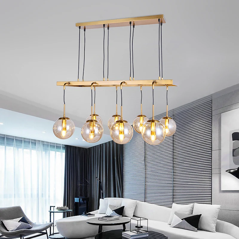 Moderne 8-koppige eilandlamp messing bal hangende hanglamp met helderglazen kap Clearhalo