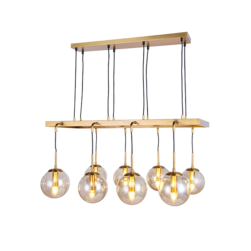 Moderne 8-koppige eilandlamp messing bal hangende hanglamp met helderglazen kap Clearhalo