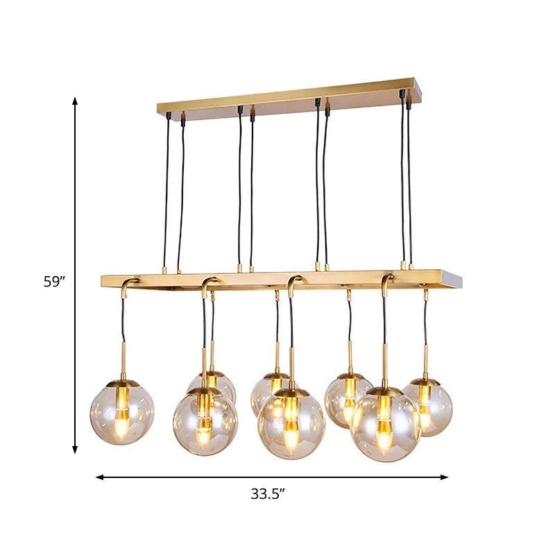 Moderne 8-koppige eilandlamp messing bal hangende hanglamp met helderglazen kap Clearhalo