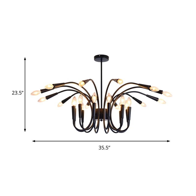 Moderne abstracte metalen kroonluchterverlichting met meerdere lampen, zwarte hangende hanglamp met kale lamp en gebogen a...