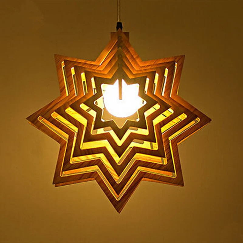 Moderne anijs ster hanglamp kit hout 1 kop woonkamer uitgeholde slingerlamp beige Clearhalo