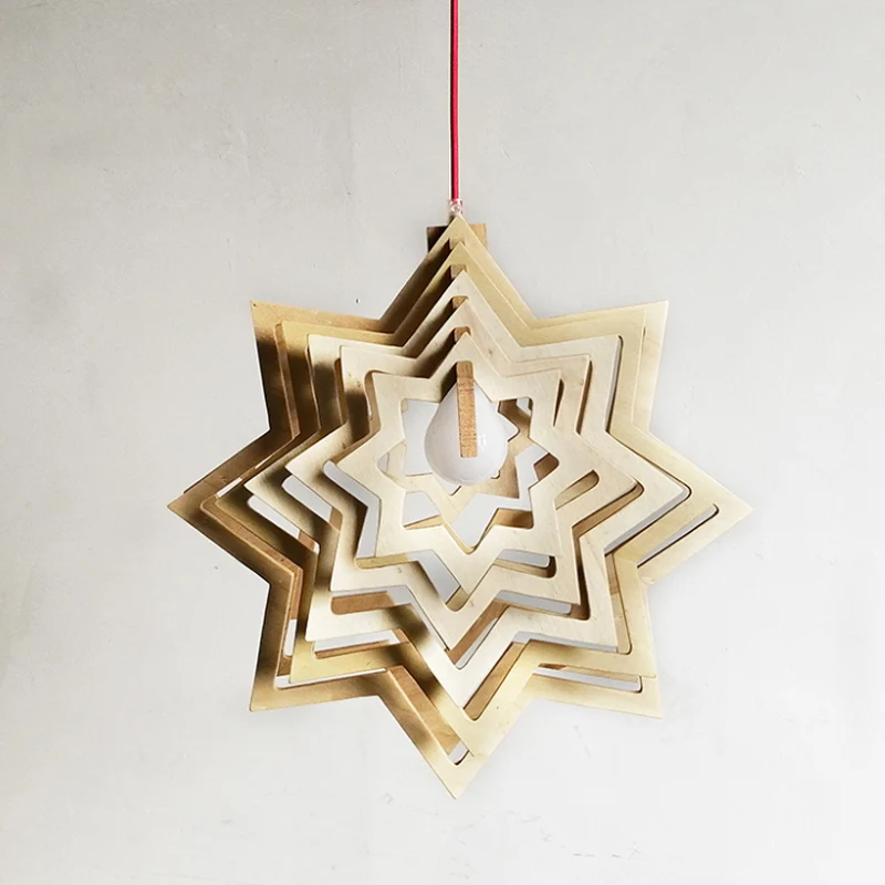 Moderne anijs ster hanglamp kit hout 1 kop woonkamer uitgeholde slingerlamp beige Clearhalo