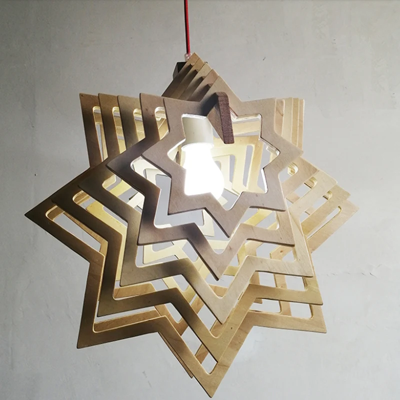 Moderne anijs ster hanglamp kit hout 1 kop woonkamer uitgeholde slingerlamp beige Clearhalo