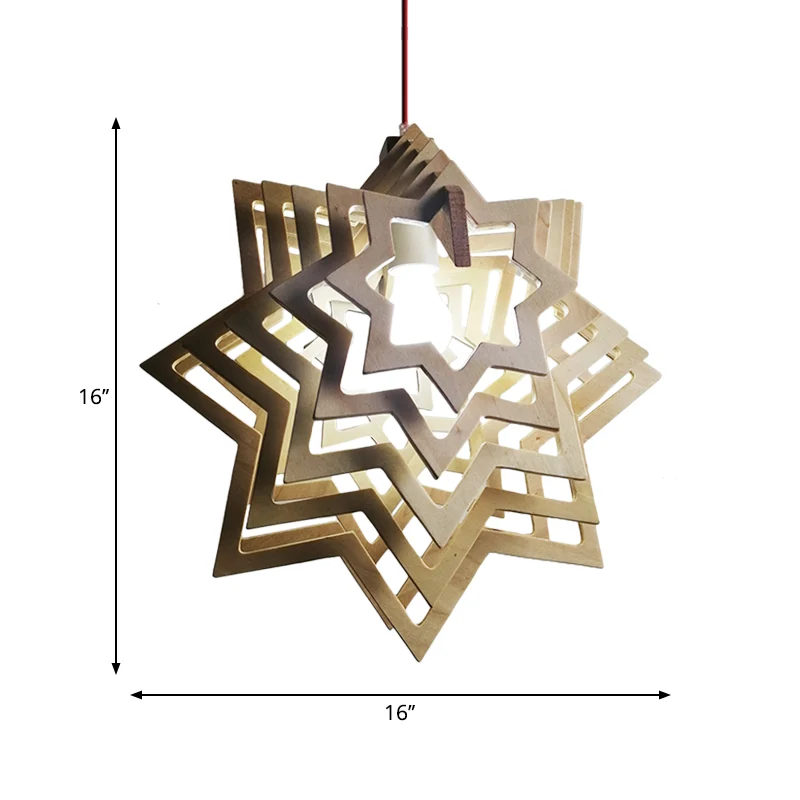 Moderne anijs ster hanglamp kit hout 1 kop woonkamer uitgeholde slingerlamp beige Clearhalo