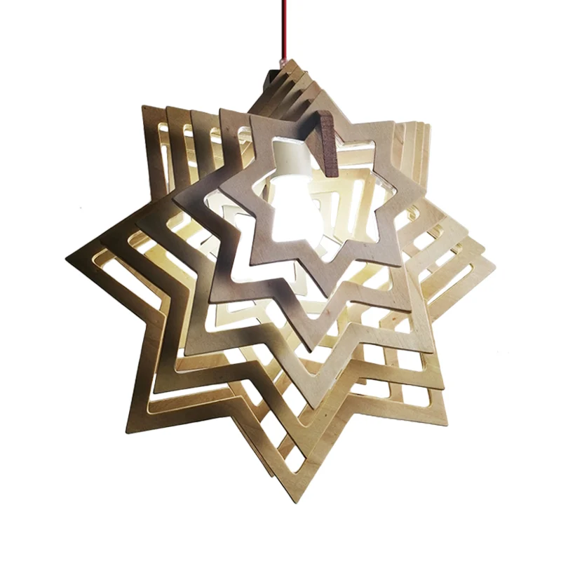 Moderne anijs ster hanglamp kit hout 1 kop woonkamer uitgeholde slingerlamp beige Clearhalo