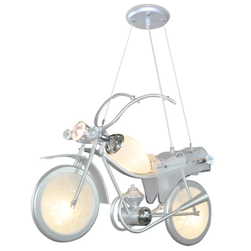 Moderne blauwe creatieve hanglamp Cartoon motorfiets 3-lichts hanglamp voor kinderslaapkamer Clearhalo