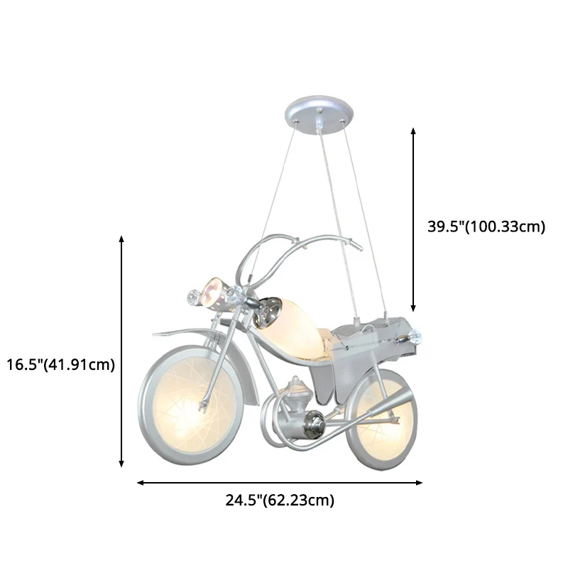 Moderne blauwe creatieve hanglamp Cartoon motorfiets 3-lichts hanglamp voor kinderslaapkamer Clearhalo