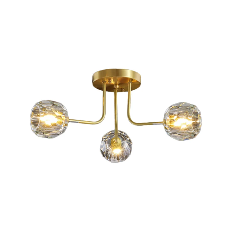 Moderne bol semi-inbouwlamp 3/5-lichts helder kristallen plafondverlichting goud met Spoetnik-ontwerp Clearhalo