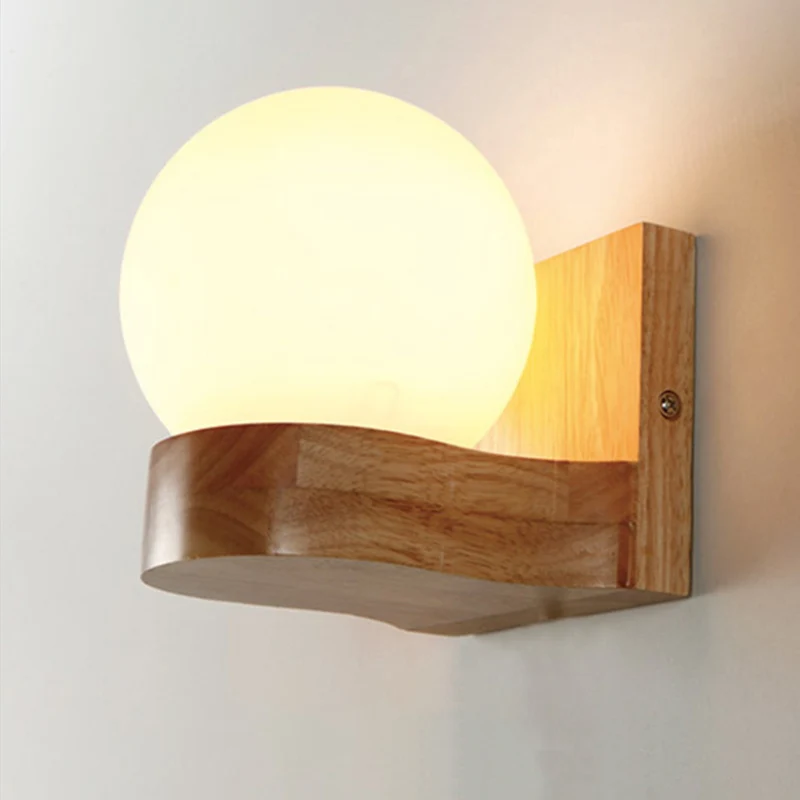 Moderne bolschaduw schanslamp crèmekleurig glas LED woonkamer wandverlichting hout Clearhalo