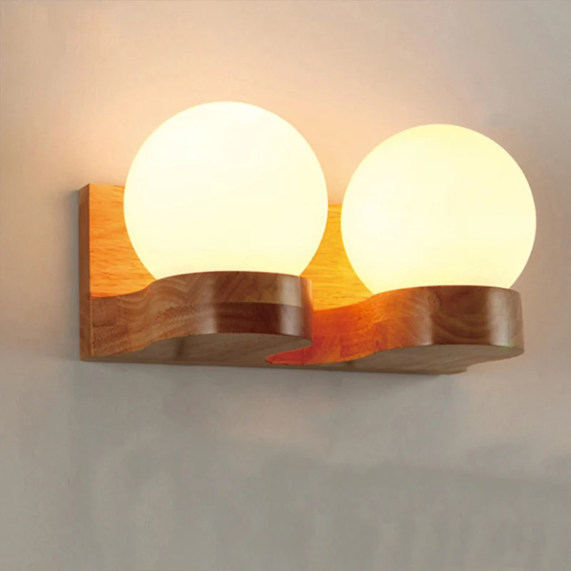 Moderne bolschaduw schanslamp crèmekleurig glas LED woonkamer wandverlichting hout Clearhalo
