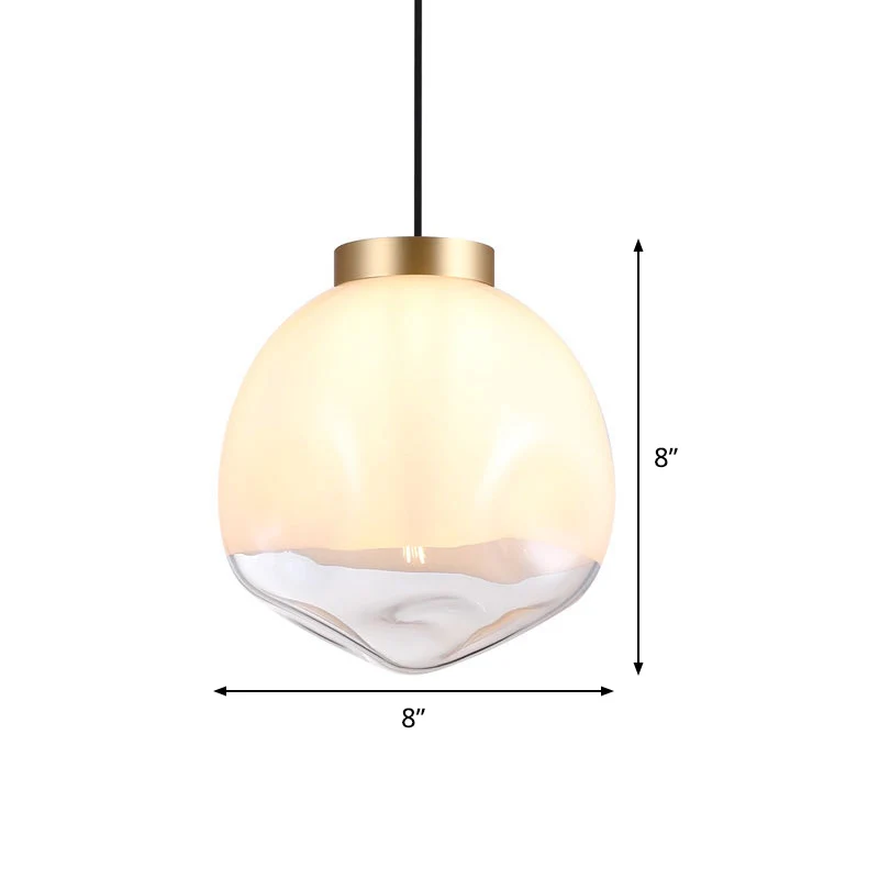 Moderne bolvormige hanglamp, wit en helder glas met kuiltjes, 1-koppig hangend plafondlampje naast het bed messing Clearhalo