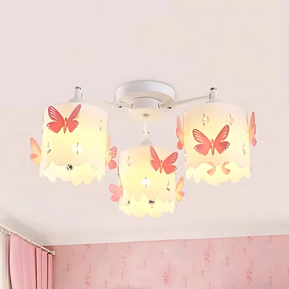 Moderne cilinder semi-inbouw plafondlamp met geëtste vlinder acryl roze plafondlamp Clearhalo