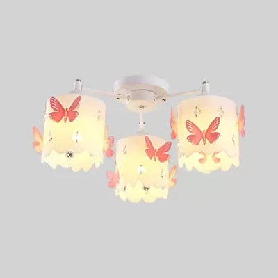 Moderne cilinder semi-inbouw plafondlamp met geëtste vlinder acryl roze plafondlamp Clearhalo