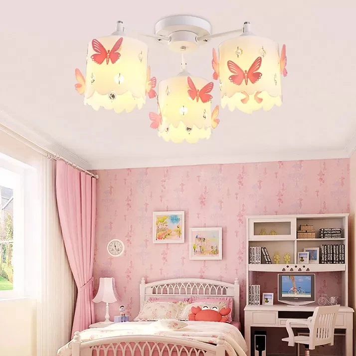 Moderne cilinder semi-inbouw plafondlamp met geëtste vlinder acryl roze plafondlamp Clearhalo