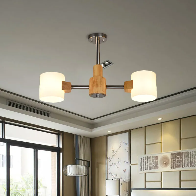 Moderne cilinder semi-inbouwverlichting wit glas 2/3 lampen woonkamer hout dicht bij plafondlamp chroom Clearhalo